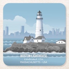 Boston vuurtoren vierkante kartonnen onderzetter