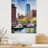 Boston waterverf kunst poster (Keuken)