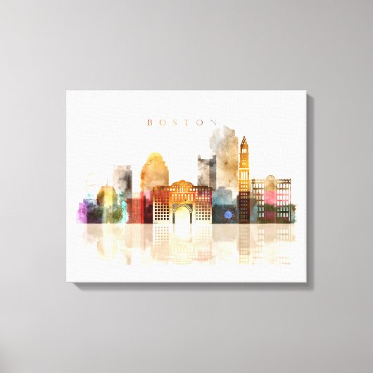Boston Waterverf skyline art Canvas Afdruk (Voorkant)