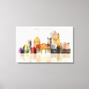 Boston Waterverf skyline kunst Canvas Afdruk