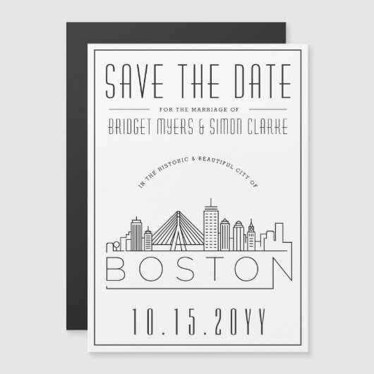 Boston Wedding | De gestileerde Veldlijn sparen de Magnetische Uitnodiging (Voorkant / Achterkant)