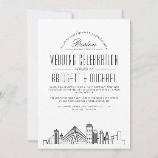 Boston Wedding | Moderne Deco City Skyline Kaart (Voorkant)