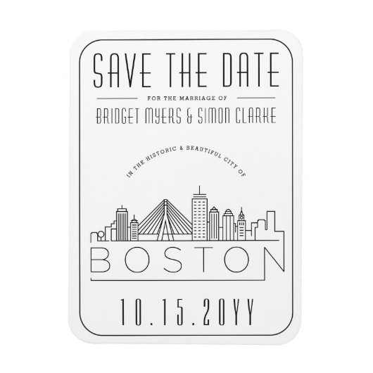 Boston Wedding Stylized Skyline sparen de Datum Magneet (Verticaal)