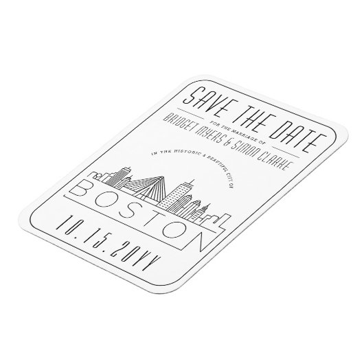 Boston Wedding Stylized Skyline sparen de Datum Magneet (Linkerzijde)