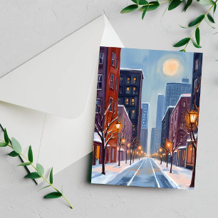 Boston Winter Watercolor kaart van Massachusetts