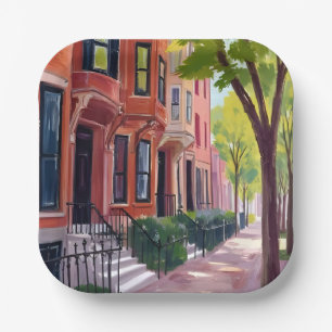 Boston Zomer Massachusetts Brownstones Papieren Bordje
