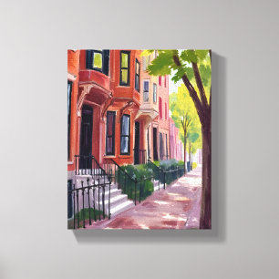 Boston Zomer   Massachusetts Brownstones Schilderi Canvas Afdruk