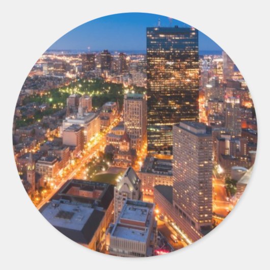 Boston's skyline bij zonsondergang ronde sticker (Voorkant)