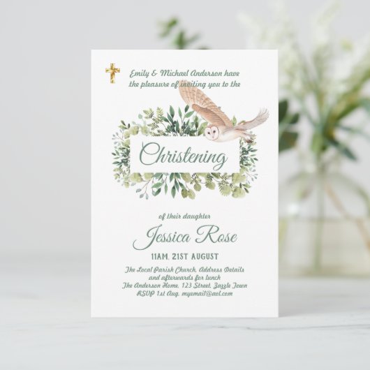 Bosuil doop uitnodigingen Doop (Staand voorkant)