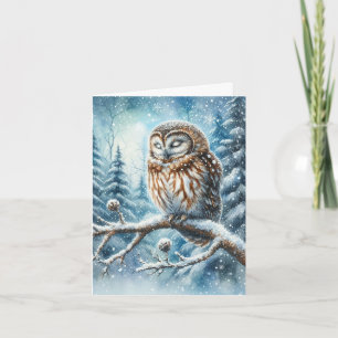 Bosuil Serene Winter Bos Dierenkaart Notitiekaartje
