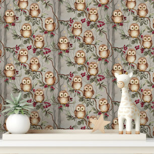 Bosuilen op Bes Takken Nursery Behang