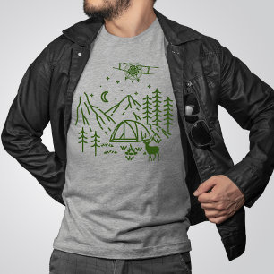 Bosvliegtuig Berg,Dennenboom,Retro,Landelijk T-shirt
