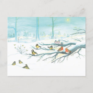 Bosvogels in de winter briefkaart