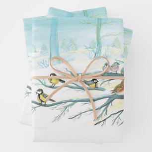 Bosvogels in de winter inpakpapier vel