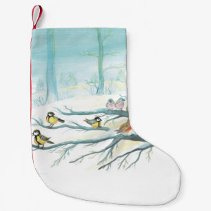 Bosvogels in de winter kleine kerstsok