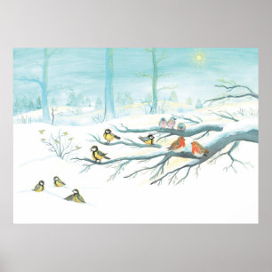 Bosvogels in de winter poster