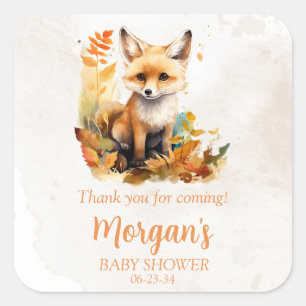 Bosvos Cute Baby Shower Favoren Vierkante Sticker
