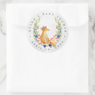 Bosvos   Favor voor babyborrel in het bos Ronde Sticker