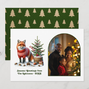 Bosvos Fox Gezellige Bos Kerstmis Magie Foto Feestdagenkaart