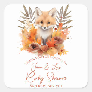 Bosvos Fox Groene Waterverf Blad Baby Borrel Vierkante Sticker