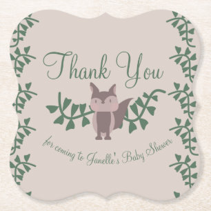 Bosvos Greenery Baby Shower Rustiek Kartonnen Onderzetters