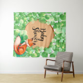 Bosvos Groene Baby Shower Achtergrond Wandkleed (In Situ (horizontaal))