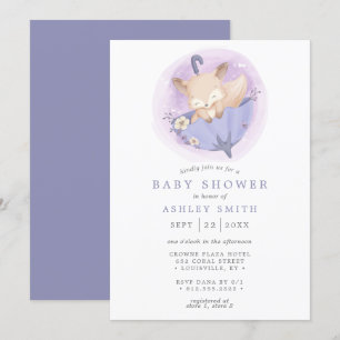 Bosvos Paraplu Bloem Paars Baby Shower Kaart