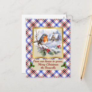 Boswell Crest & Tartan w/Robin gepersonaliseerd Feestdagenkaart