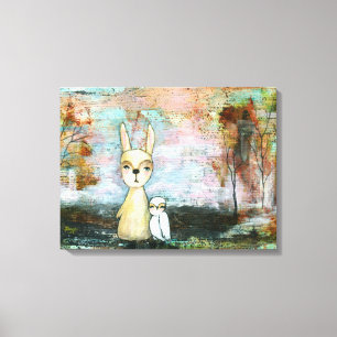 Boswezens Konijnenuil grillige dierlijke kunst Canvas Afdruk