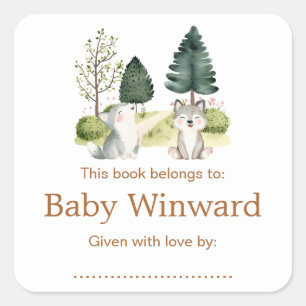 Boswolf Baby Shower Ex-Libris Vierkante Sticker