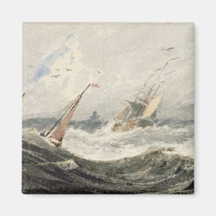 Bot op een Stormy Zee (m/v boven grafiet op wove p Magneet