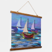 Bot op zee hangend wandkleed (Gebogen)
