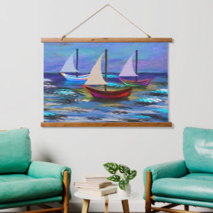 Bot op zee hangend wandkleed