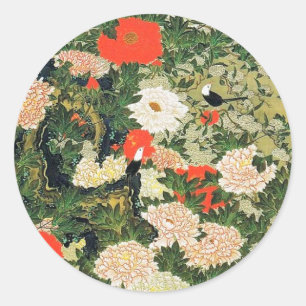 Botan Shoukinzu Colorful Floral Flowers Patroon Ronde Sticker