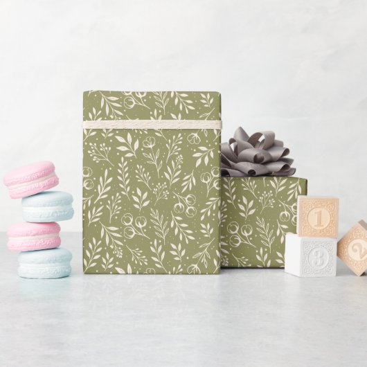 Botanic Pattern Olive Green - Wrapping Paper Roll Cadeaupapier (Baby Shower)