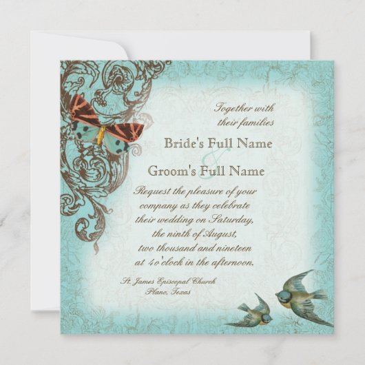 Botanica Faire-part de mariage - Aqua Blue (Devant)