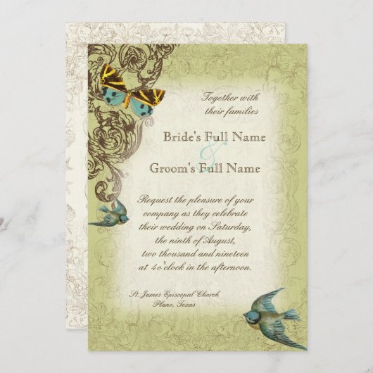 Botanica Faire-part de mariage - Vert (Devant / Derrière)