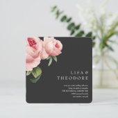 Botanica | Grijs  roze roos Bruiloft Kaart (Staand voorkant)