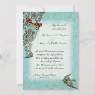 Botanica Wedding Invitation - Aqua Blue Kaart