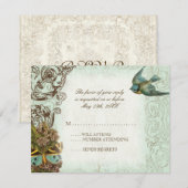 Botanica Wedding RSVP Response Kaart - Blue Green (Voorkant / Achterkant)