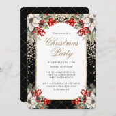 Botanical Black Gold Elegant Christmas Party Kaart (Voorkant / Achterkant)