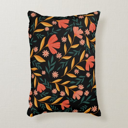 Botanical Bloom Black Pillow Hoesje Accent Kussen (Voorkant(Verticaal))