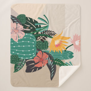 Botanical Blooming: Cactus Art. Sherpa Deken