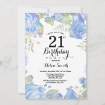 Botanical Blue Floral Invitation du 21e anniversai<br><div class="desc">Botanical Blue Floral Invitation du 21e anniversaire. Floral Pink Peonies Invitation d'anniversaire pour les femmes. Fleur florale aquarelle. Fleurs de roses et de pivoines élégantes. Anniversaire adulte. Arrière - plan blanc. Noir et Blanc. 13e 15e 16e 18e 20e 21e 30e 40e 50e 60e 70e 80e 90e 100e, n'importe quel âge....</div>