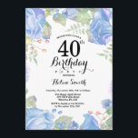 Botanical Blue Floral Invitation du 40e anniversai<br><div class="desc">Invitation à la florale Bleue Botanique 40e anniversaire. Floral Pink Peonies Invitation d'anniversaire pour les femmes. Fleur florale aquarelle. Fleurs de roses et de pivoines élégantes. Anniversaire adulte. Arrière - plan blanc. Noir et Blanc. 13e 15e 16e 18e 20e 21e 30e 40e 50e 60e 70e 80e 90e 100e, n'importe quel...</div>
