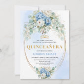 Botanical Blue Floral Quinceañera Invitation Gold (Devant)