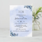 Botanical Blue Floral Wedding Anniversary  Kaart (Staand voorkant)