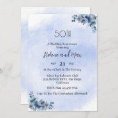 Botanical Blue Floral Wedding Anniversary  Kaart (Voorkant / Achterkant)