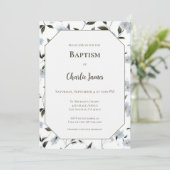 Botanical Blue Green Baptism Invitation (Staand voorkant)