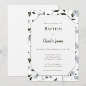 Botanical Blue Green Baptism Invitation (Voorkant / Achterkant)